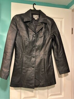 Vintage Clio Black Leather Button-Front Women's Jacket